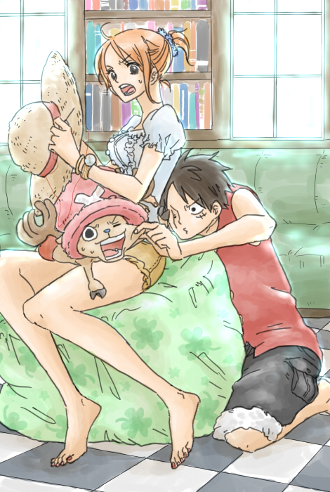 nami, monkey d. luffy, and tony tony chopper (one piece) drawn by imoimoxxx