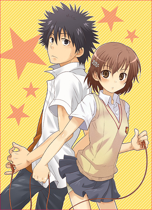 misaka mikoto and kamijou touma (toaru majutsu no index) drawn by mayu_(airmods)