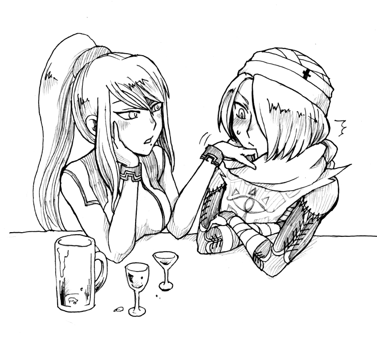 samus aran and sheik (the legend of zelda and 2 more) drawn by goma_tonbi