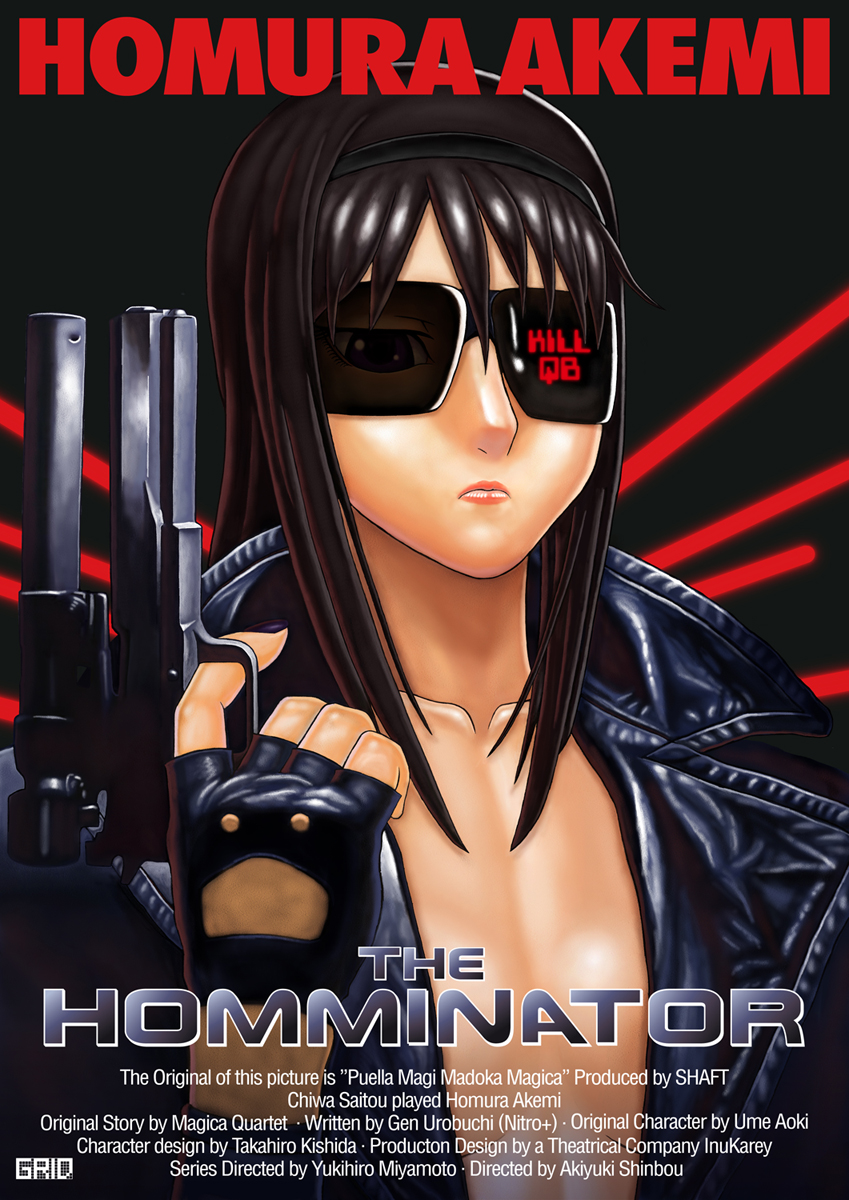 akemi homura and t-800 (mahou shoujo madoka magica and 2 more) drawn by weizenbkd