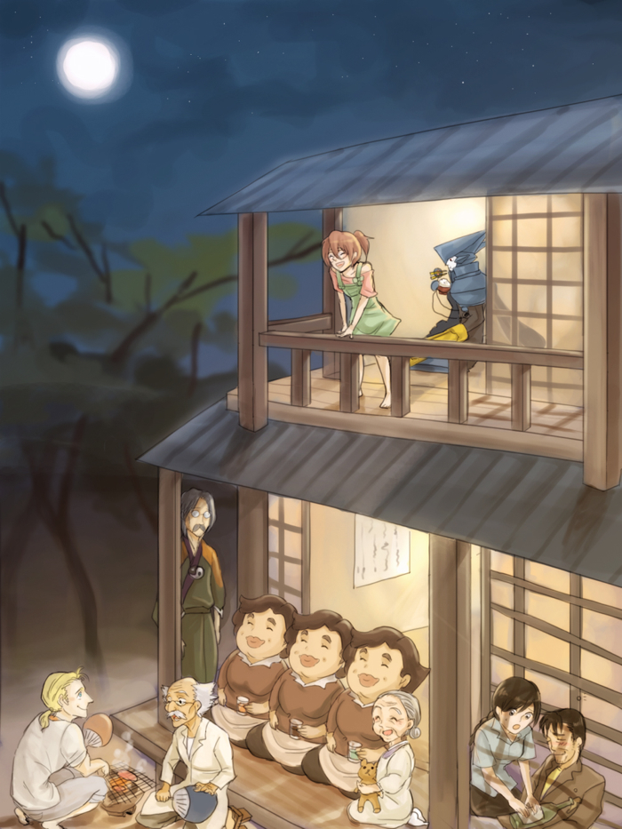 asagi marin, melan blue, mike white, tokita jun, onando shirou, and 6 more (brigadoon) drawn by brainpie