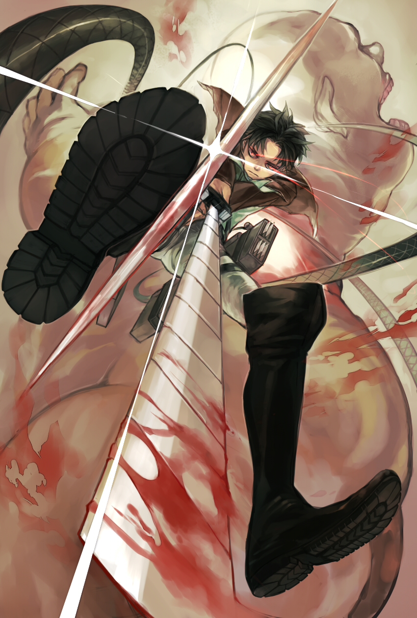 levi and titan (shingeki no kyojin) drawn by jigusa