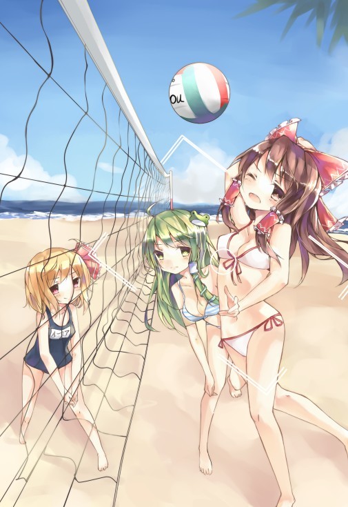 hakurei reimu, kochiya sanae, and rumia (touhou) drawn by fongjlf