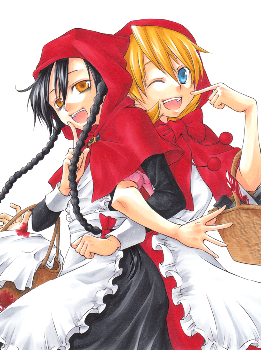 little red riding hood, b.b. hood, and akazukin (darkstalkers and 2 more) drawn by amanosora