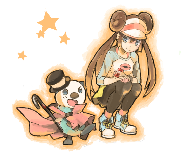 rosa and oshawott (pokemon and 1 more) drawn by robo7