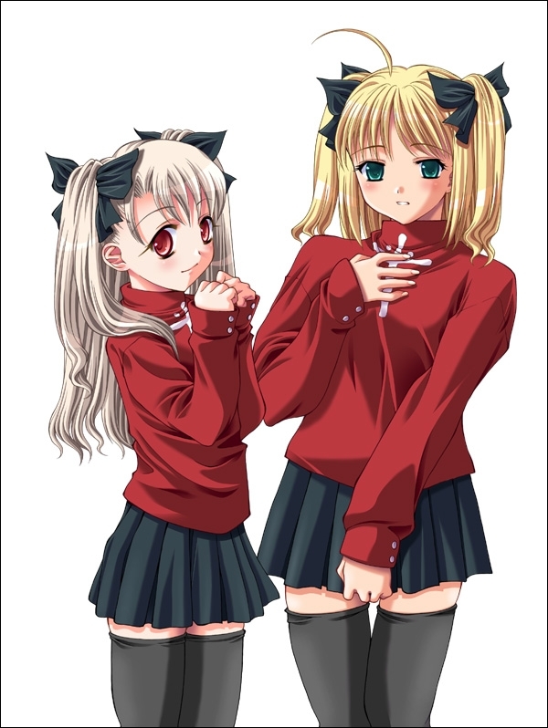 artoria pendragon, saber, tohsaka rin, and illyasviel von einzbern (fate and 1 more) drawn by yoshida_inuhito