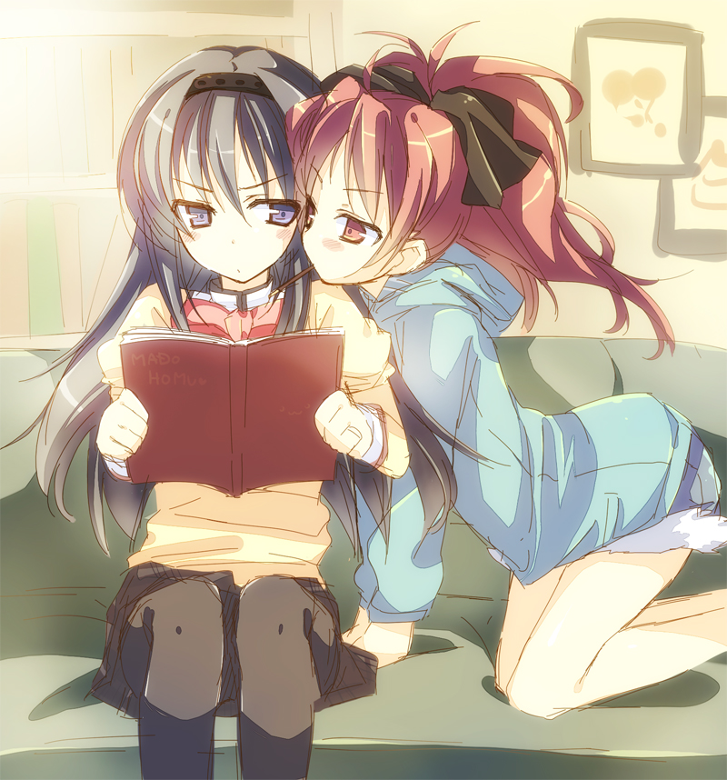 akemi homura and sakura kyoko (mahou shoujo madoka magica) drawn by enomoto_hina