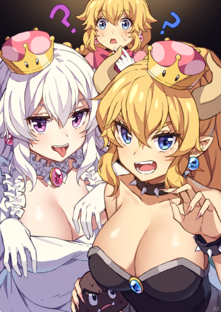 bowsette, princess king boo, goomba, and peachette (mario and 2 more) drawn by kim_bae-eo