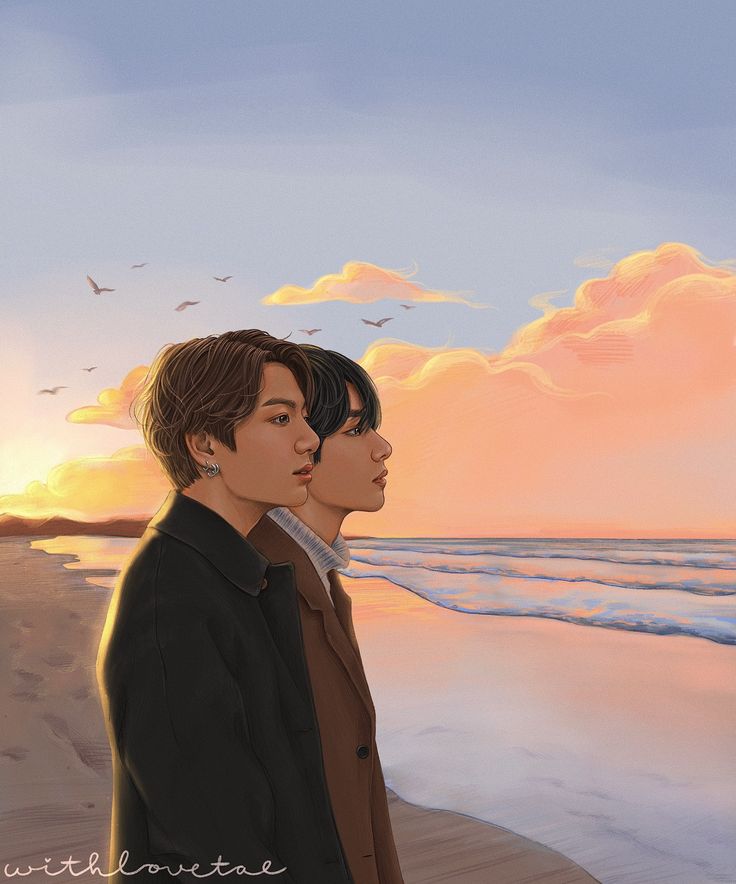 v and jung kook (real life and 1 more) drawn by withlovetae