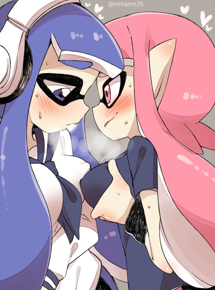 inkling player character and inkling girl (splatoon and 2 more) drawn by eromame