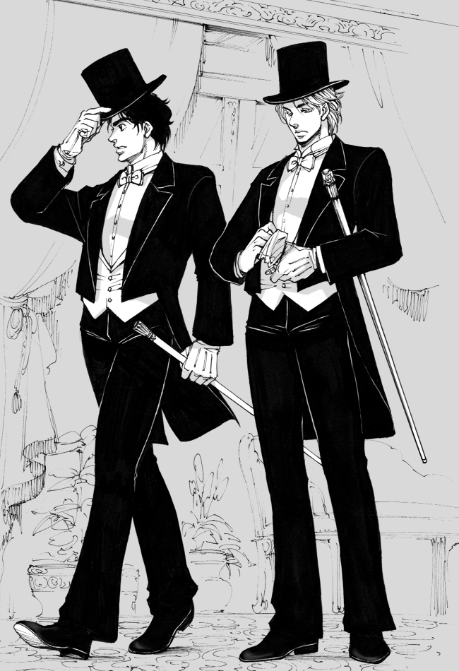 dio brando and jonathan joestar (jojo no kimyou na bouken and 1 more) drawn by merumeru626