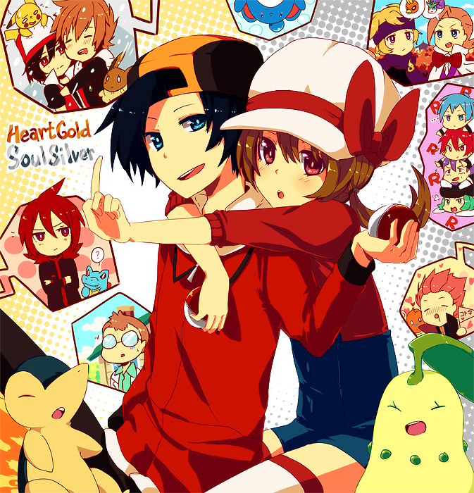 pikachu, red, eevee, ethan, blue oak, and 16 more (pokemon and 2 more) drawn by shiuka