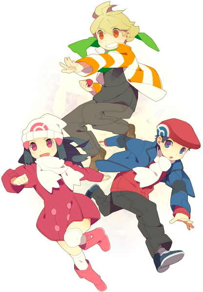 dawn, lucas, and barry (pokemon and 2 more) drawn by kokemomo_sayakusa