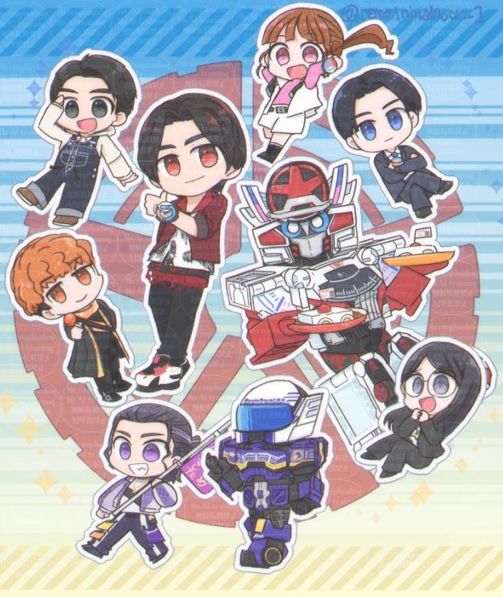 hando taiya, bureki genba, shifuto mira, homura sakito, akuse jou, and 4 more (super sentai and 1 more) drawn by remainingmoon_1