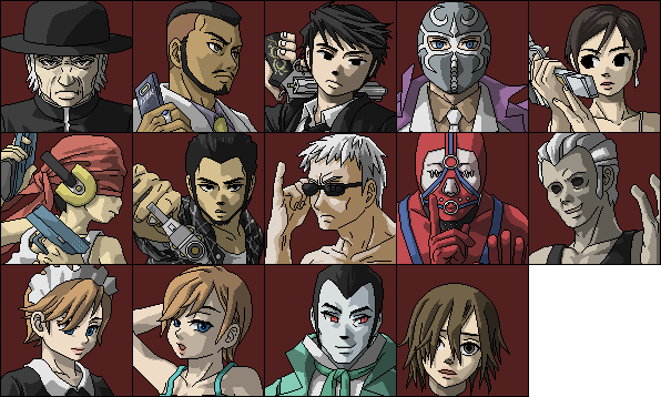 dan smith, kaede smith, mask de smith, con smith, kevin smith, and 8 more (killer7) drawn by eggru