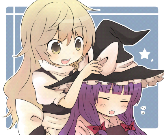 kirisame marisa and patchouli knowledge (touhou) drawn by sakeko