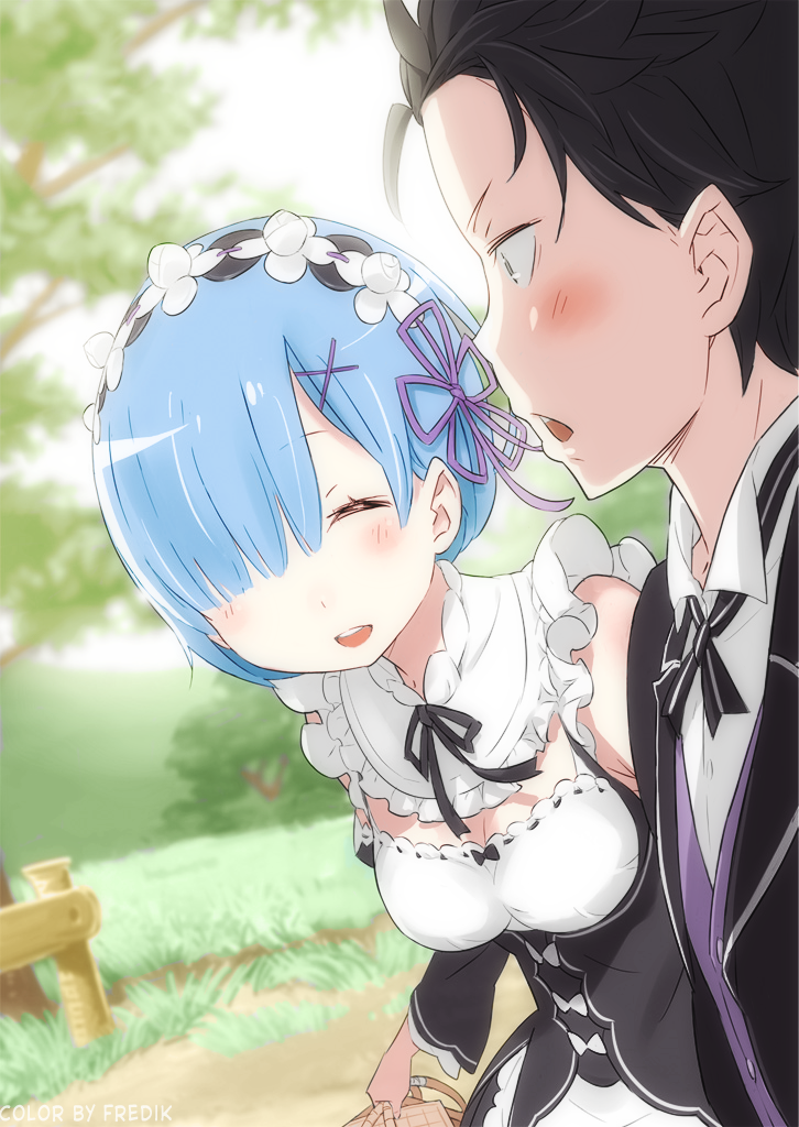 rem and natsuki subaru (re:zero kara hajimeru isekai seikatsu) drawn by fredik
