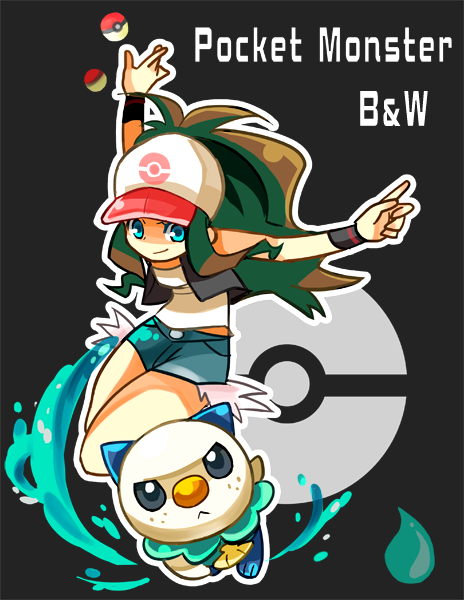 hilda and oshawott (pokemon and 1 more) drawn by mocomocopanpan