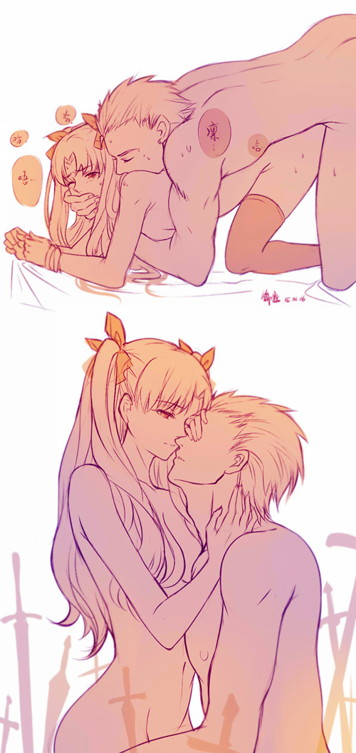 tohsaka rin and archer (fate and 1 more) drawn by yaoshi_jun