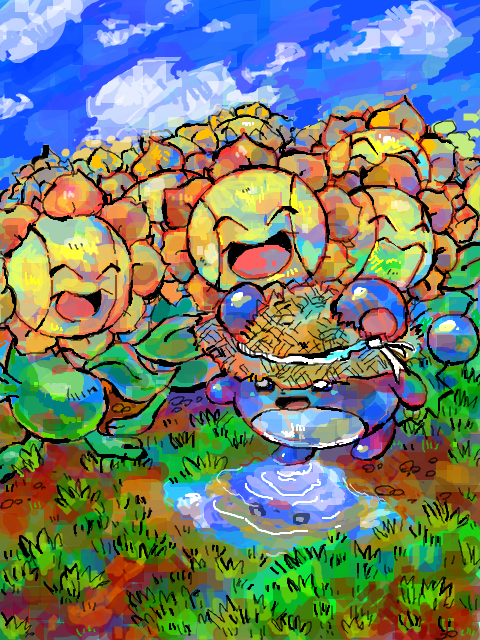 marill and sunflora (pokemon) drawn by yudeedamame_(zundamame)