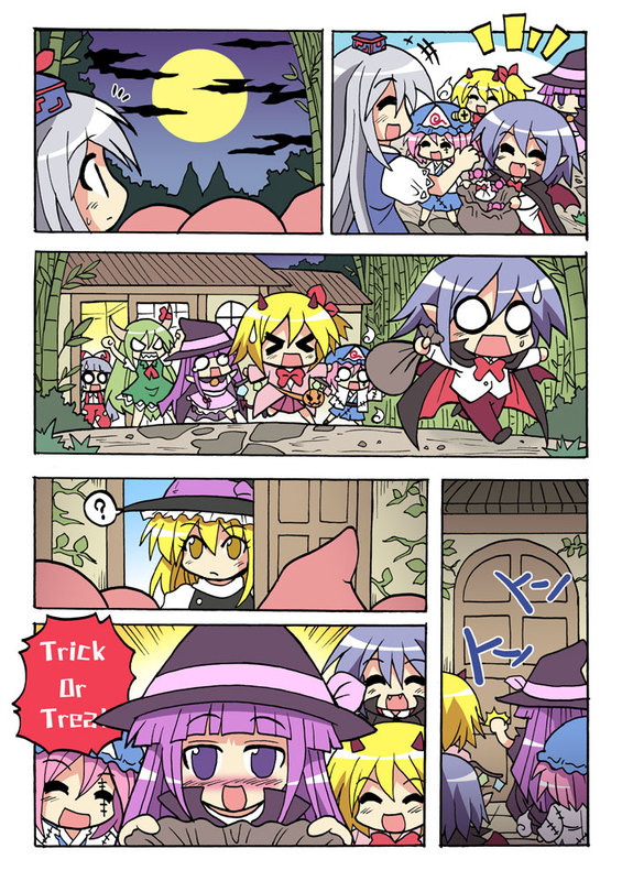 kirisame marisa, remilia scarlet, flandre scarlet, patchouli knowledge, fujiwara no mokou, and 3 more (touhou) drawn by colonel_aki