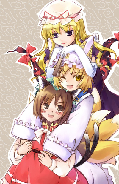 yakumo yukari, yakumo ran, and chen (touhou) drawn by kurudaz