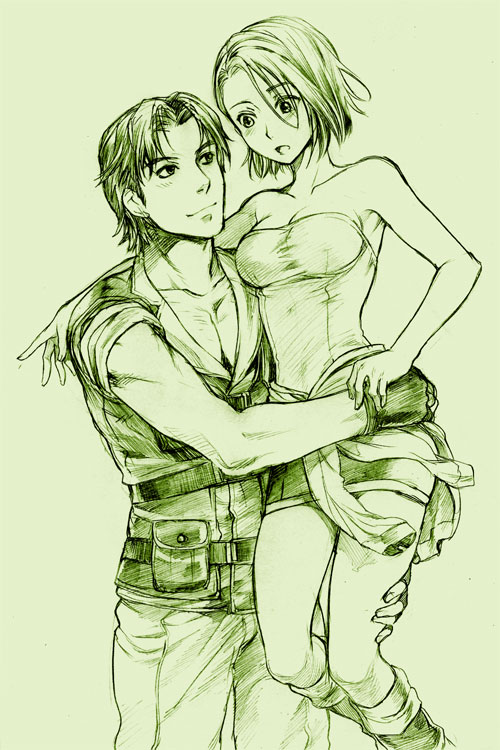jill valentine and carlos oliveira (resident evil and 1 more) drawn by rakuto_mangan