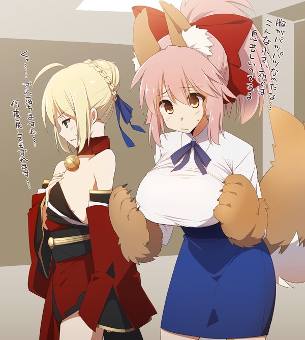 artoria pendragon, saber, tamamo, and tamamo cat (fate and 2 more) drawn by kujiran