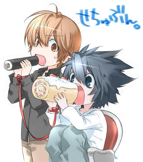yagami light and l (death note) drawn by toujou_sakana