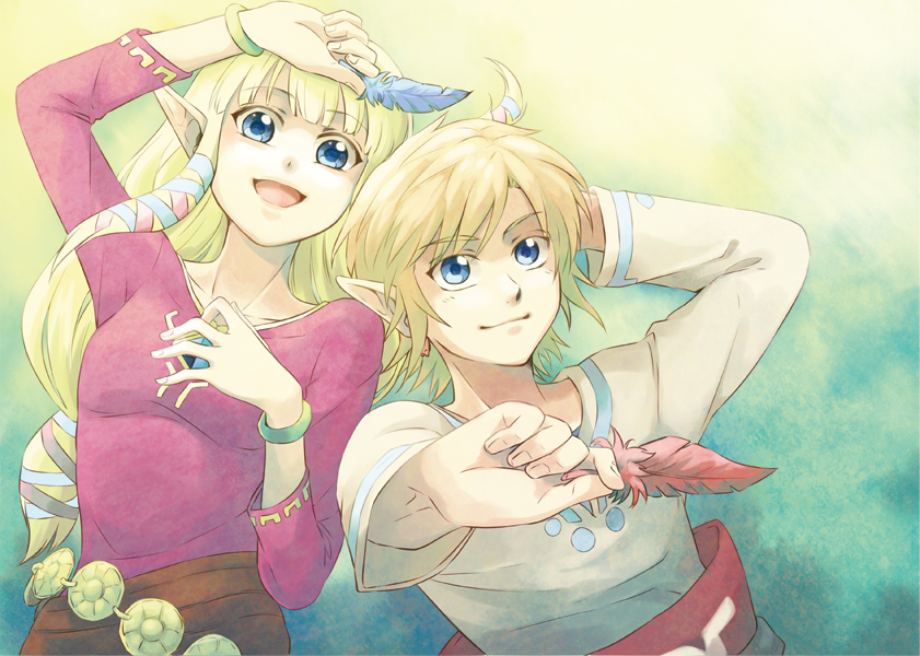link and princess zelda (the legend of zelda and 1 more) drawn by saiba_(henrietta)