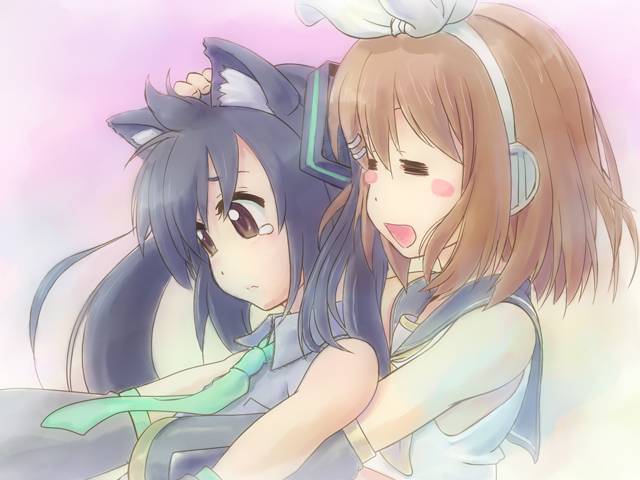 hatsune miku, kagamine rin, nakano azusa, and hirasawa yui (vocaloid and 1 more) drawn by caryo and takeda_yukimura