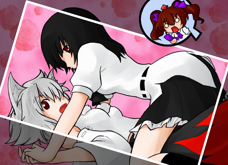 shameimaru aya, inubashiri momiji, and himekaidou hatate (touhou) drawn by t_souga