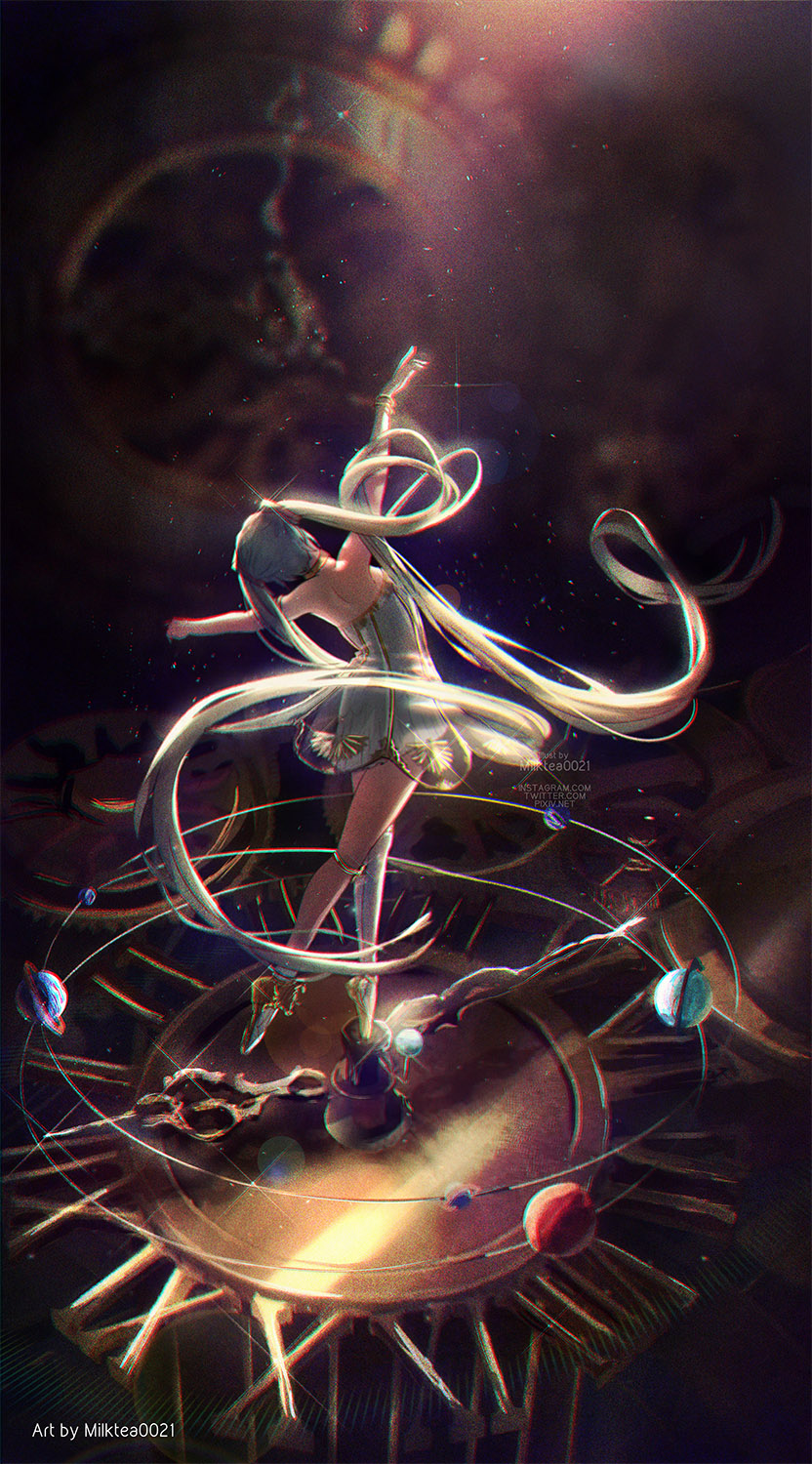 hatsune miku and gramophone miku (vocaloid and 1 more) drawn by milktea_0021