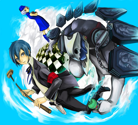 yuuki makoto, elizabeth, and thanatos (persona and 1 more) drawn by saza