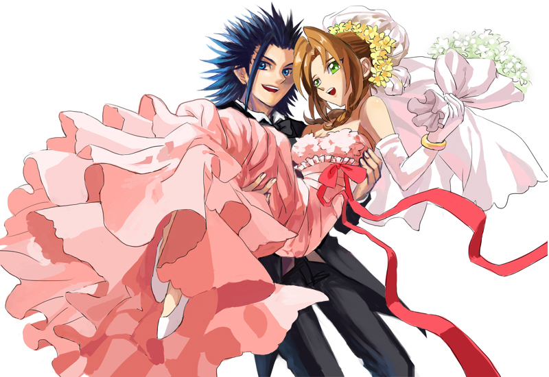 aerith gainsborough, zack fair, sakamoto maaya, and suzumura ken'ichi (final fantasy and 1 more) drawn by da_huang
