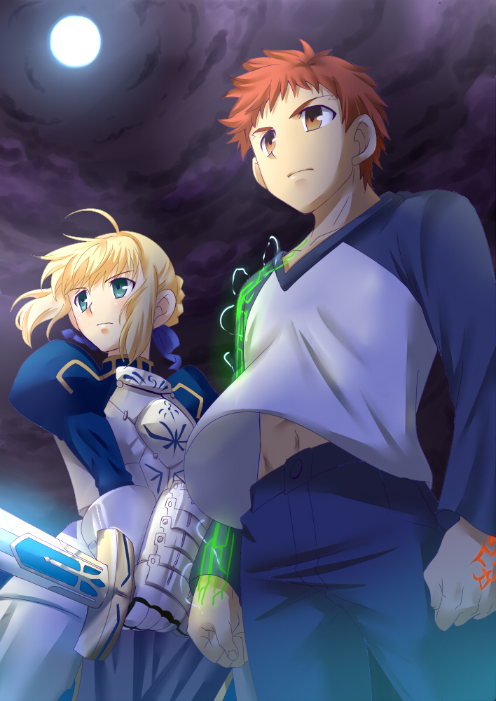 artoria pendragon, saber, and emiya shirou (fate and 1 more) drawn by urako