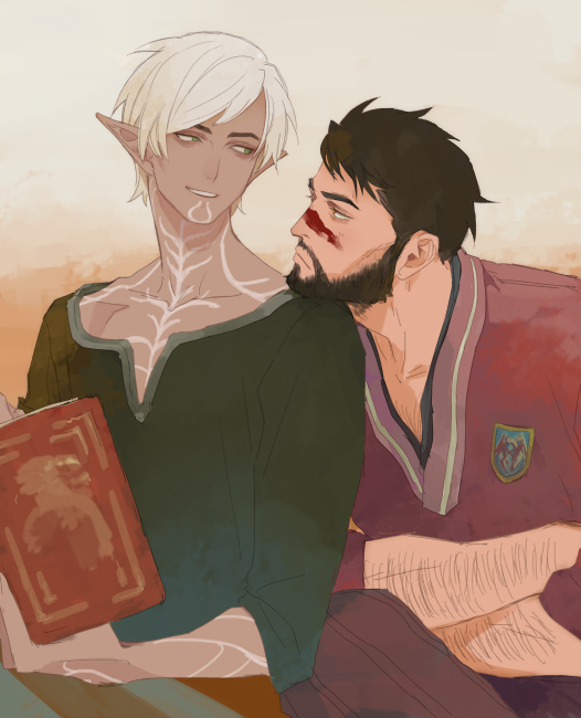 garrett hawke and fenris (dragon age and 1 more) drawn by dadasaku