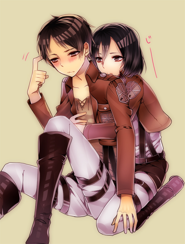 mikasa ackerman and eren yeager (shingeki no kyojin) drawn by patatata
