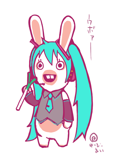 hatsune miku and rabbid (vocaloid and 1 more) drawn by drahtpuppe