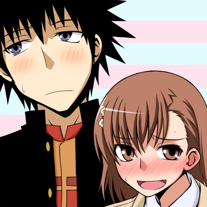 misaka mikoto and kamijou touma (toaru majutsu no index and 1 more) drawn by okota1869