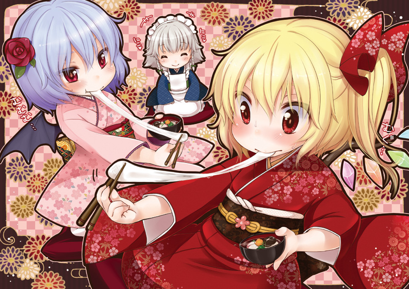remilia scarlet, flandre scarlet, and izayoi sakuya (touhou) drawn by yukiu_con