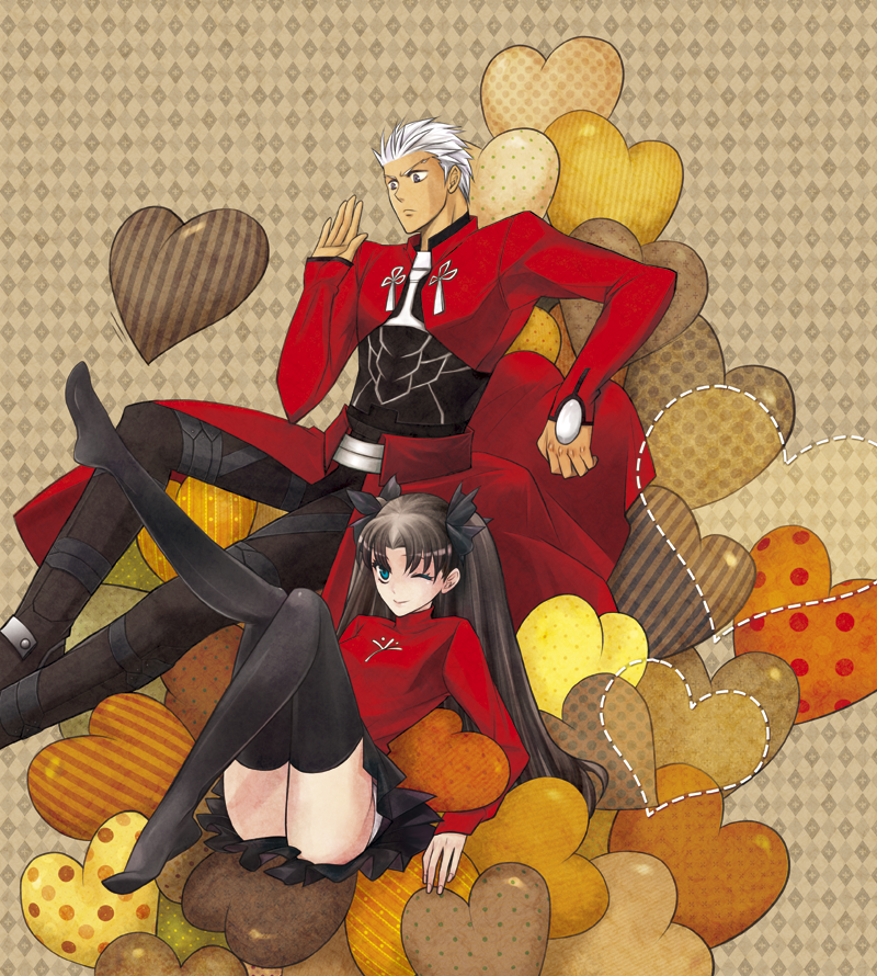 tohsaka rin and archer (fate and 1 more) drawn by m_(slarcab)