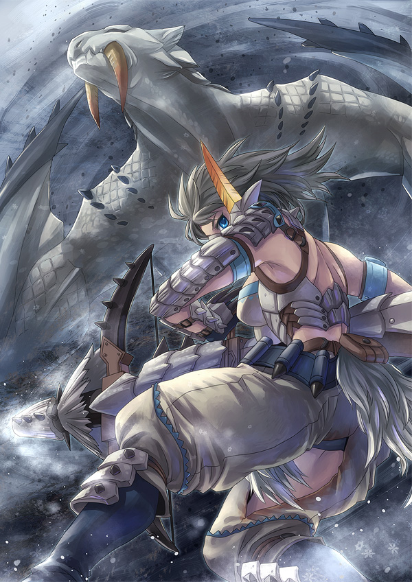 monster hunter and barioth (monster hunter and 2 more) drawn by nyoro_ri