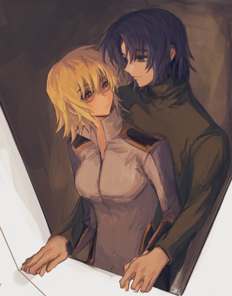 cagalli yula athha and athrun zala (gundam and 1 more) drawn by she_(morianosu)