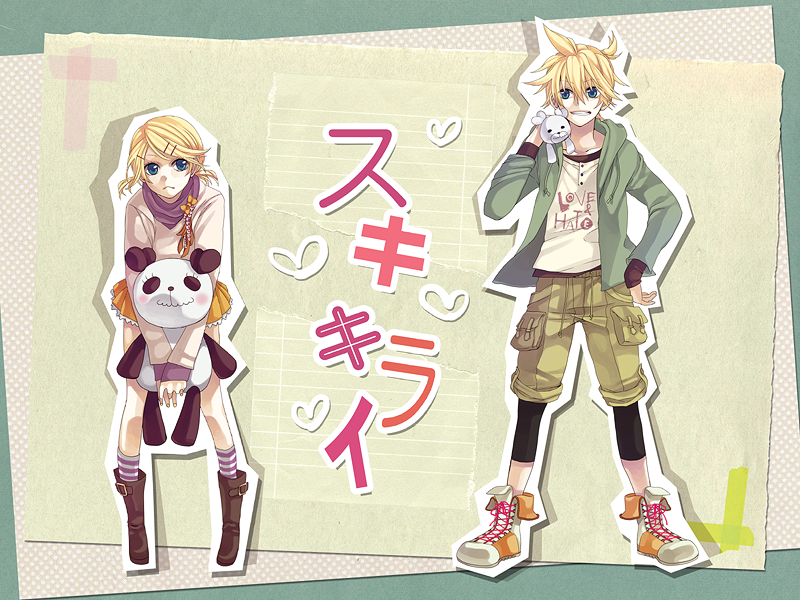 kagamine rin, kagamine len, panmy, and kumamaru (vocaloid and 2 more) drawn by yamako_(state_of_children)