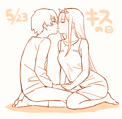 zero two and hiro (darling in the franxx) drawn by toma_(norishio)