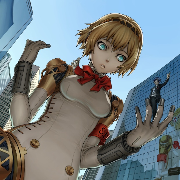 yuuki makoto, aigis, and koromaru (persona and 1 more) drawn by kyodairobo