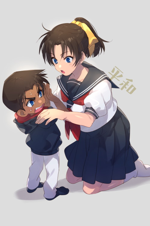 hattori heiji and tooyama kazuha (meitantei conan) drawn by echo_(circa)