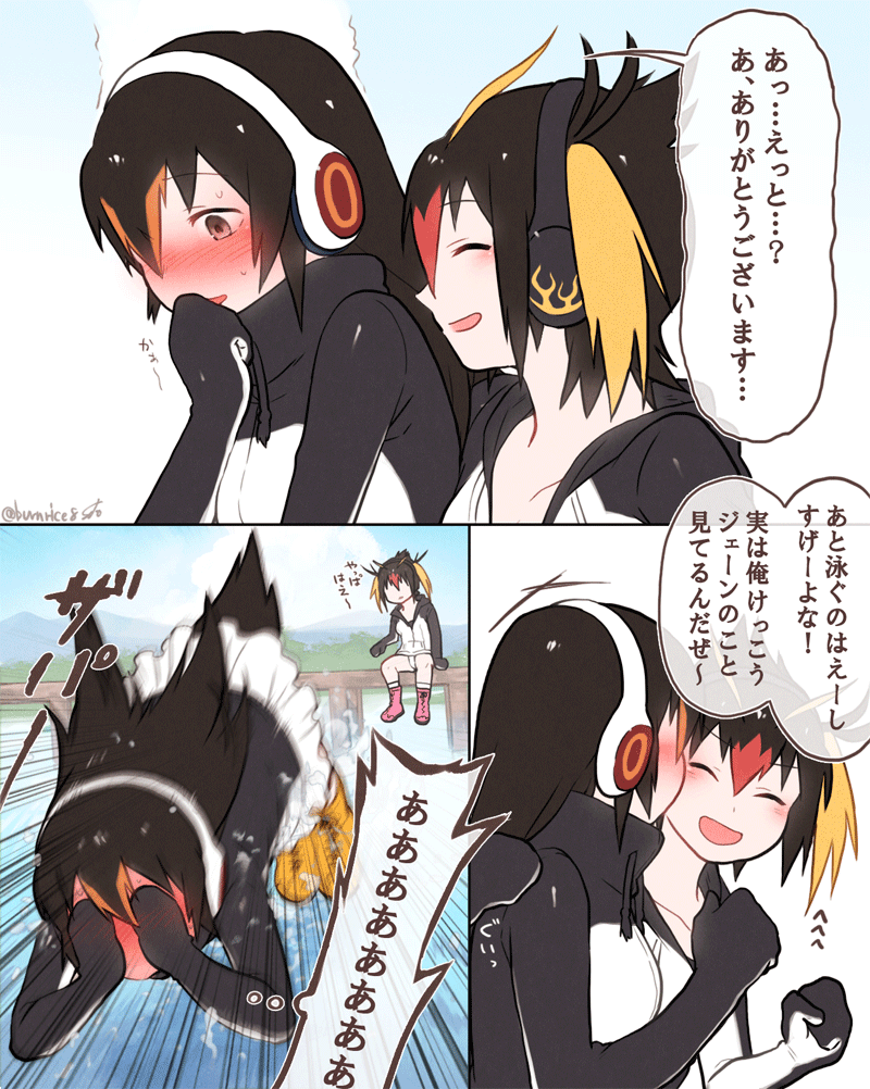 rockhopper penguin and gentoo penguin (kemono friends) drawn by seto_(harunadragon)