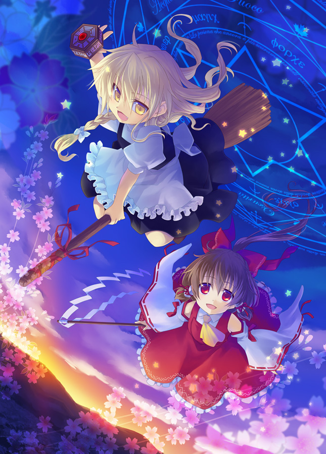 hakurei reimu and kirisame marisa (touhou) drawn by soukuu_kizuna